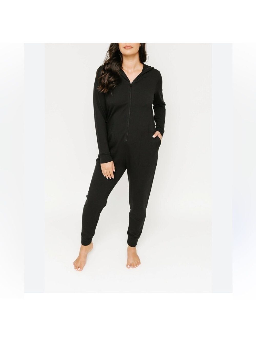 Smash + Tess The Jilly Jogger Long Sleeve Hooded Romper in Black Sz XS